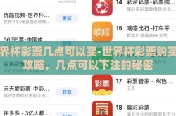 世界杯彩票几点可以买-世界杯彩票购买全攻略，几点可以下注的秘密
