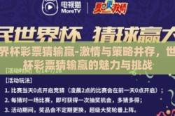世界杯彩票猜输赢-激情与策略并存，世界杯彩票猜输赢的魅力与挑战