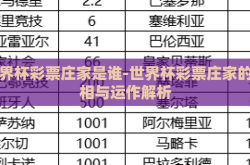 世界杯彩票庄家是谁-世界杯彩票庄家的真相与运作解析