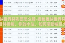 足球世界杯彩票怎么赔-揭秘足球世界杯彩票赔付机制，你的小注，如何滚动成巨大惊喜？