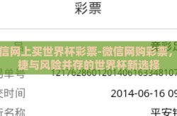 微信网上买世界杯彩票-微信网购彩票，便捷与风险并存的世界杯新选择