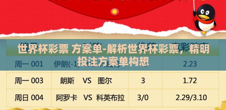 世界杯彩票 方案单-解析世界杯彩票,精明投注方案单构想 世界杯彩票 方案单-解析世界杯彩票,精明投注方案单构想