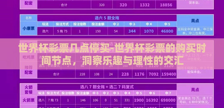 世界杯彩票几点停买-世界杯彩票的购买时间节点,洞察乐趣与理性的交汇 世界杯彩票几点停买-世界杯彩票的购买时间节点,洞察乐趣与理性的交汇