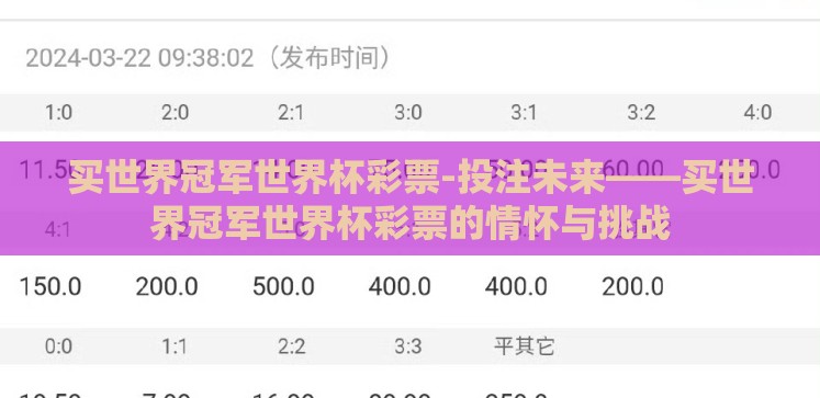 买世界冠军世界杯彩票-投注未来——买世界冠军世界杯彩票的情怀与挑战 买世界冠军世界杯彩票-投注未来——买世界冠军世界杯彩票的情怀与挑战