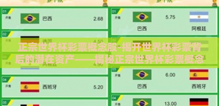 正宗世界杯彩票概念股-揭开世界杯彩票背后的潜在资产——揭秘正宗世界杯彩票概念股 正宗世界杯彩票概念股-揭开世界杯彩票背后的潜在资产——揭秘正宗世界杯彩票概念股