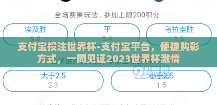 支付宝投注世界杯-支付宝平台,便捷购彩方式,一同见证2023世界杯激情 支付宝投注世界杯-支付宝平台,便捷购彩方式,一同见证2023世界杯激情