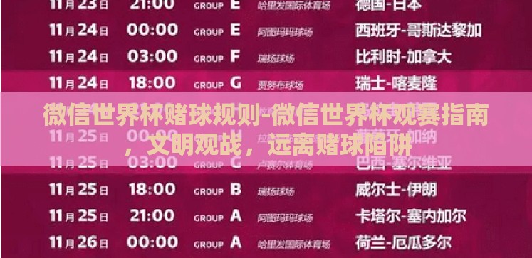 微信世界杯赌球规则-微信世界杯观赛指南,文明观战,远离赌球陷阱 微信世界杯赌球规则-微信世界杯观赛指南,文明观战,远离赌球陷阱