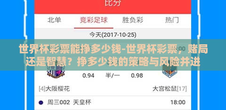 世界杯彩票能挣多少钱-世界杯彩票,赌局还是智慧?挣多少钱的策略与风险并进 世界杯彩票能挣多少钱-世界杯彩票,赌局还是智慧?挣多少钱的策略与风险并进