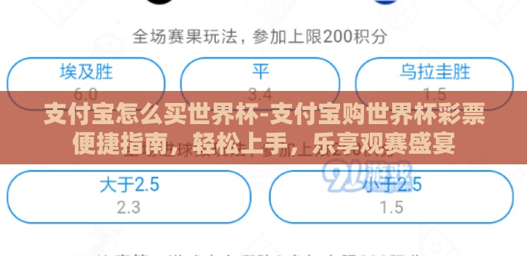 支付宝怎么买世界杯-支付宝购世界杯彩票便捷指南,轻松上手,乐享观赛盛宴 支付宝怎么买世界杯-支付宝购世界杯彩票便捷指南,轻松上手,乐享观赛盛宴