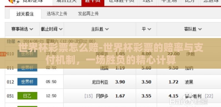 世界杯彩票怎么赔-世界杯彩票的赔率与支付机制,一场胜负的精心计算 世界杯彩票怎么赔-世界杯彩票的赔率与支付机制,一场胜负的精心计算